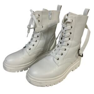 Dream Pairs Womens 7.5 White 1.25" Heel Boot Side Zip Closed Round Toe Shoes